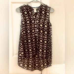 H&M sleeveless multicolor printed tunic top semi sheer hi - low hem size 2